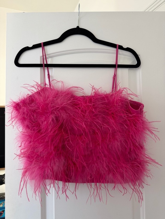 Lucy Paris Tops - Lucy Paris Hot Pink Feather Trim Crop Top